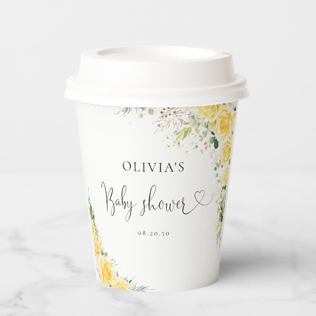 Elegant Yellow Baby Shower Paper Cup (Front)