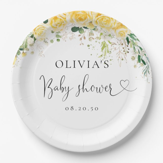 Elegant Yellow Baby Shower Paper Plate (Front)