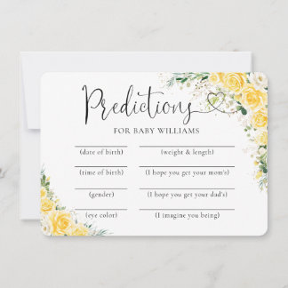 Elegant Yellow Baby Shower Predictions Card