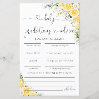 Elegant Yellow Baby Shower Predictions Card 