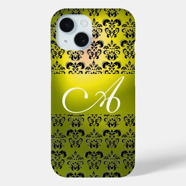 ELEGANT YELLOW BLACK DAMASK MONOGRAM Case-Mate iPhone CASE (Back)