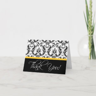 Elegant Yellow Black Damask Thank You Cards