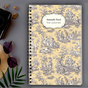Elegant Yellow Black Vintage French Toile de Jouy Notebook