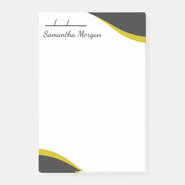 Elegant yellow & black waves customisable post-it notes (Front)
