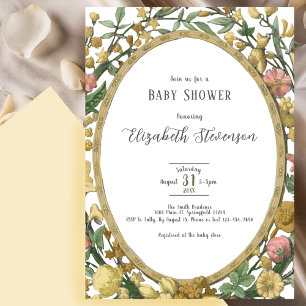 Elegant Yellow Botanical Floral Baby Shower  Invitation