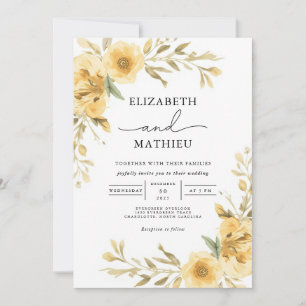 Elegant Yellow Botanical Floral Garden Wedding Invitation