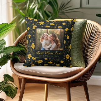 Elegant Yellow Buttercup Flower Mother's Day Photo Cushion