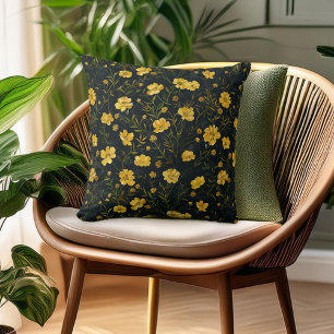Elegant Yellow Buttercup Flower Pattern Cushion