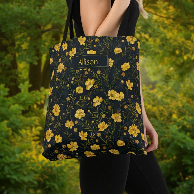 Elegant Yellow Buttercup Flower Pattern Tote Bag (Creator Uploaded)