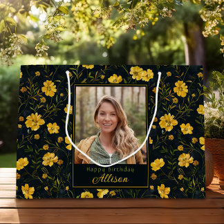 Elegant Yellow Buttercup Flower Photo Birthday Large Gift Bag