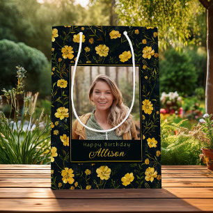 Elegant Yellow Buttercup Flower Photo Birthday Medium Gift Bag