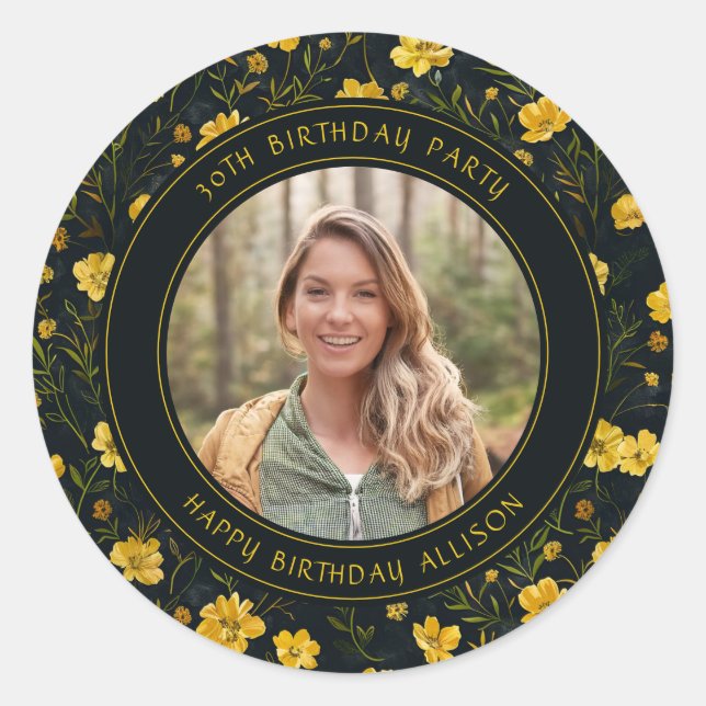 Elegant Yellow Buttercup Flowers Birthday Party Classic Round Sticker (Front)