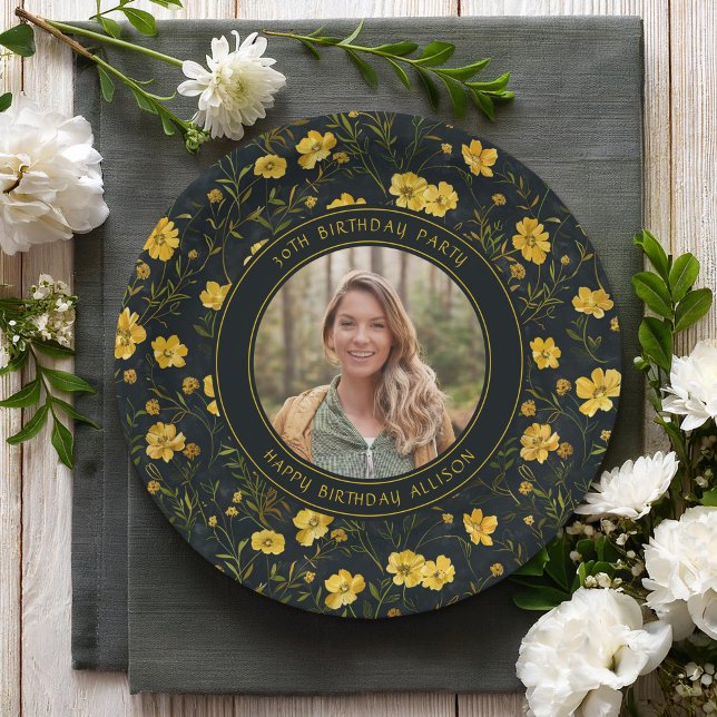 Elegant Yellow Buttercup Flowers Birthday Party Paper Plate (Creator Uploaded)