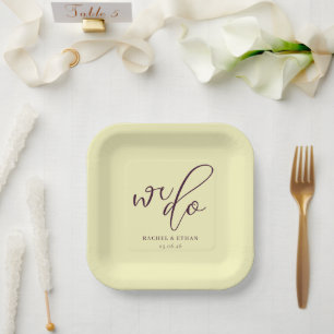 Elegant Yellow Calligraphy Paper Plate