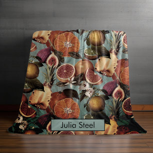 Elegant yellow citrus oranges fruits mint fleece blanket