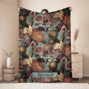 Elegant yellow citrus oranges fruits mint fleece blanket