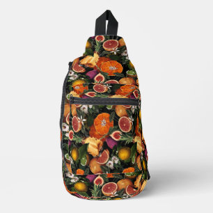 Elegant yellow citrus oranges fruits pattern print sling bag