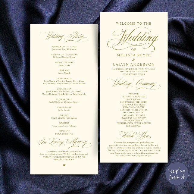 Elegant Yellow Cream Gold Script Wedding Ceremony Programme (Elegant Classic Yellow Gold Script Wedding Ceremony Program Card)