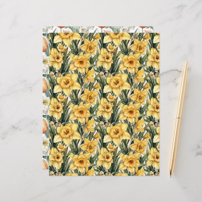 Elegant yellow Daffodil and Tulips Easter Flowers  (Front/Back In Situ)