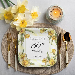 Elegant Yellow Daffodils Floral 30th Birthday Paper Plate