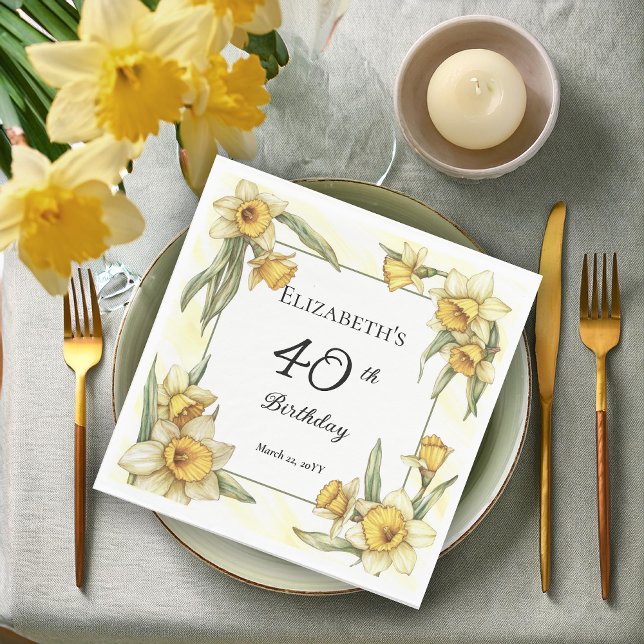 Elegant Yellow Daffodils Floral 40th Birthday Napkin (Elegant Yellow Daffodils Floral 40th Birthday Party Napkins)