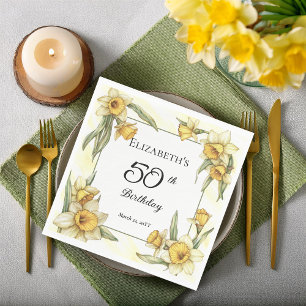 Elegant Yellow Daffodils Floral 50th Birthday Napkin