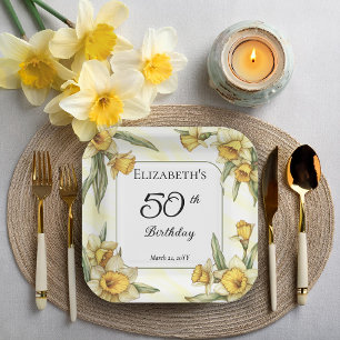Elegant Yellow Daffodils Floral 50th Birthday Paper Plate