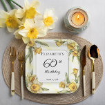 Elegant Yellow Daffodils Floral 60th Birthday Paper Plate<br><div class="desc">Elegant yellow daffodils floral design "60th Birthday" design featuring a floral square frame of daffodils surrounding a white and green frame on a distressed yellow and white background.</div>