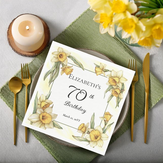 Elegant Yellow Daffodils Floral 70th Birthday Napkin (Elegant Yellow Daffodils Floral 70th Birthday Party Napkins)