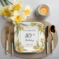 Elegant Yellow Daffodils Floral 80th Birthday