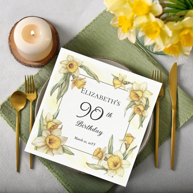 Elegant Yellow Daffodils Floral 90th Birthday Napkin (Elegant Yellow Daffodils Floral 90th Birthday Party Napkins)