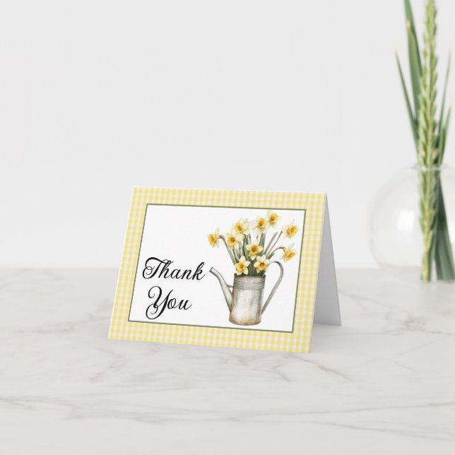 Elegant Yellow Daffodils Floral Water Can Birthday Thank You Card (Front)
