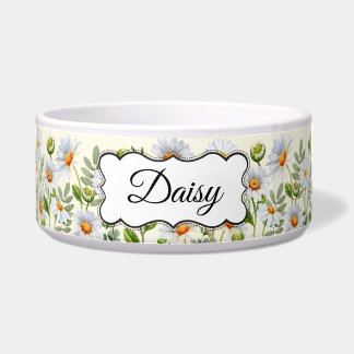 Elegant Yellow Daisy Personalized Pet Bowl