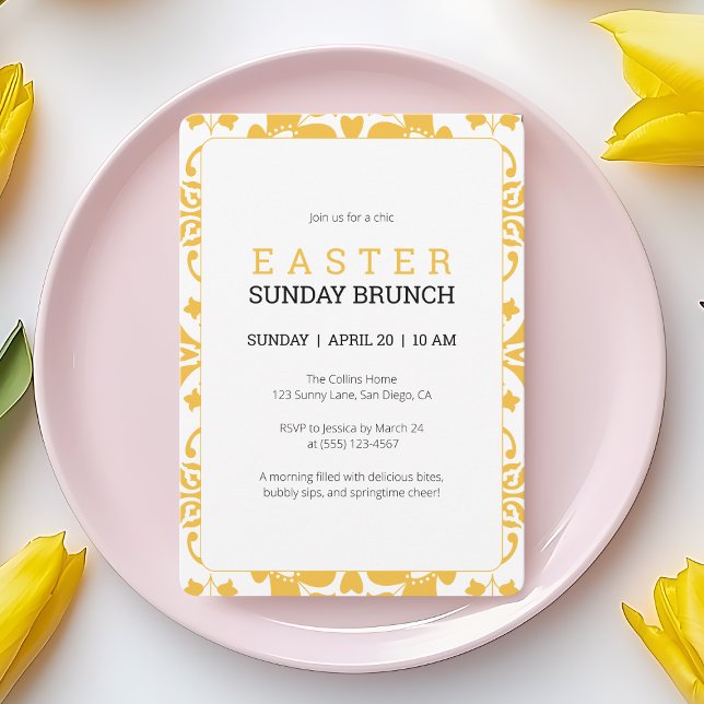 Elegant Yellow Easter Sunday Brunch Invitation (Easter Sunday Brunch Modern Yellow Elegant Floral Invitation)