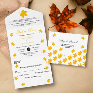 Elegant Yellow Fall Leaves Rustic Floral Wedding All In One Invitation