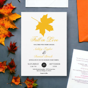 Elegant Yellow Fall Leaves Rustic Floral Wedding Invitation