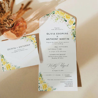 Elegant Yellow Floral All in One Wedding Invite