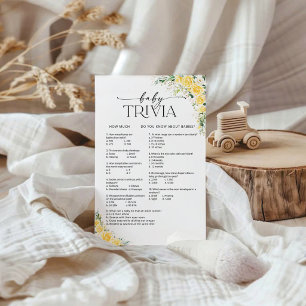 Elegant Yellow Floral Baby Shower Baby Trivia Game