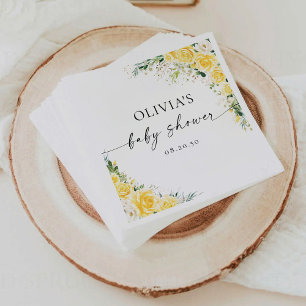 Elegant Yellow Floral Baby Shower Paper Napkin