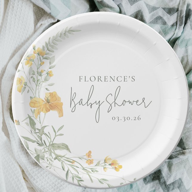 Elegant Yellow Floral Baby Shower Paper Plate (Creator Uploaded)