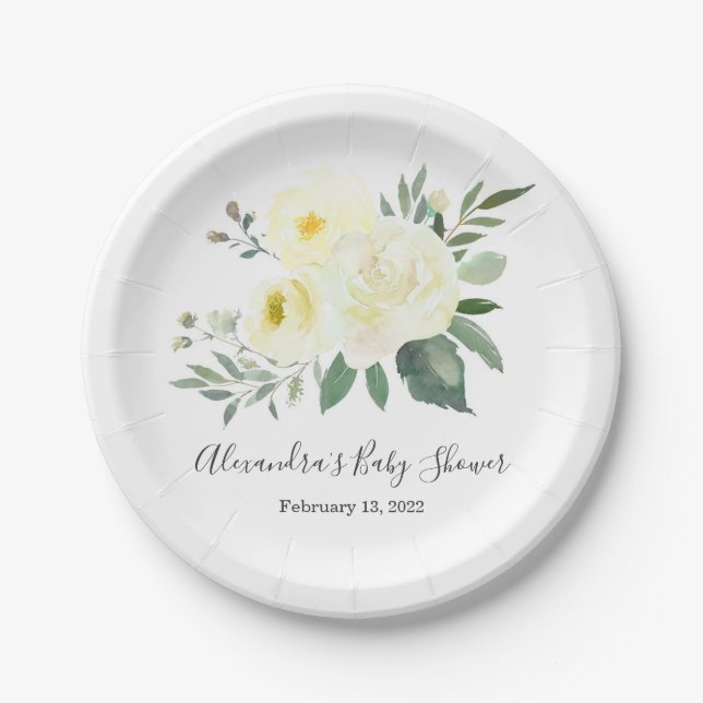 Elegant Yellow Floral Baby Shower Plate (Front)