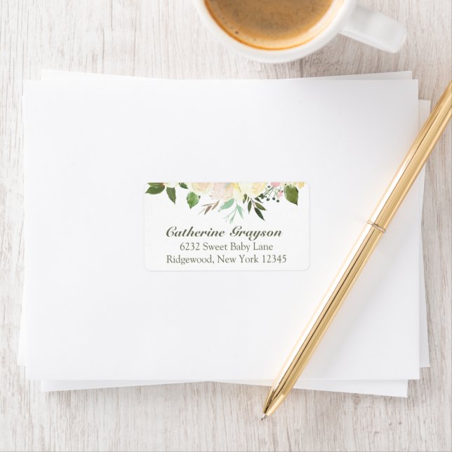 Elegant Yellow Floral Baby Shower Return Address Label (Insitu)