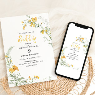 Elegant Yellow Floral Boho Wedding Invitation