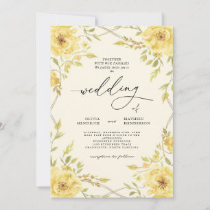 Elegant Yellow Floral Botanical Wedding Invitation
