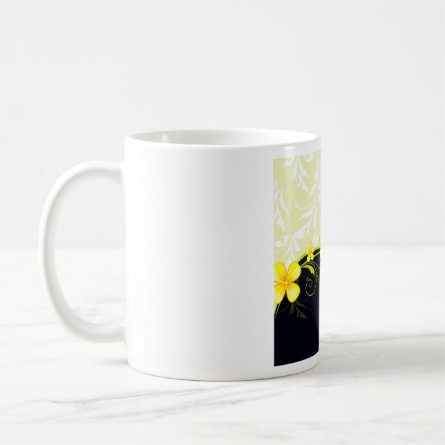 Elegant Yellow Floral Damask Coffee Mug (Left)