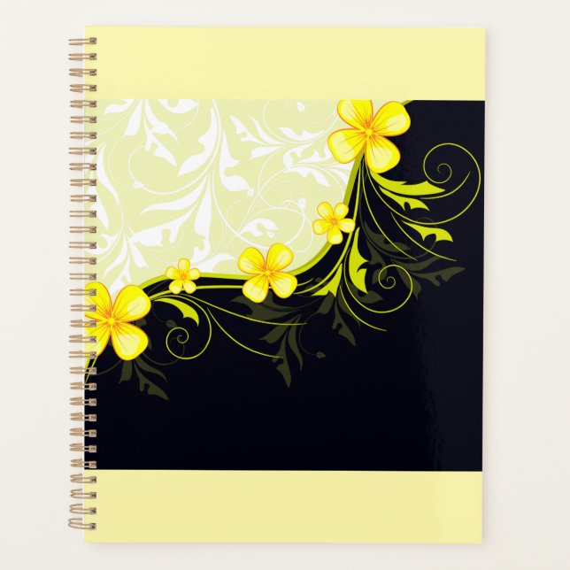 Elegant Yellow Floral Damask Planner (Front)