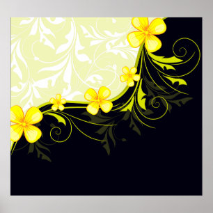 Elegant Yellow Floral Damask Poster