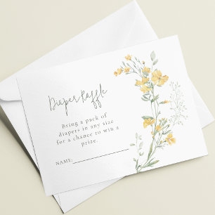 Elegant Yellow Floral   Diaper Raffle Baby Shower Enclosure Card
