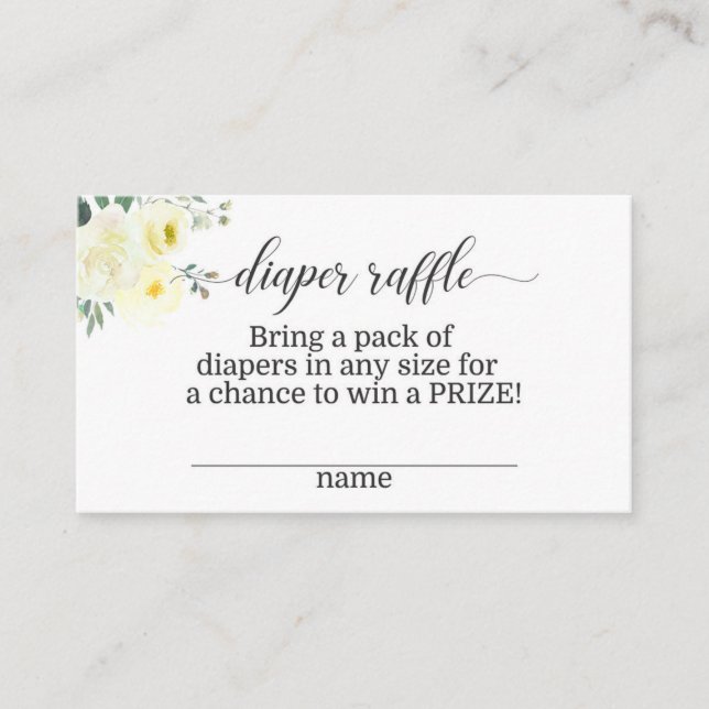 Elegant Yellow Floral Diaper Raffle Card (Front)