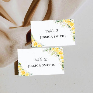Elegant Yellow Floral Flat Place Card